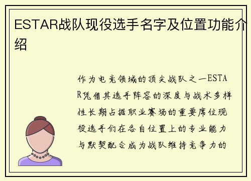 ESTAR战队现役选手名字及位置功能介绍