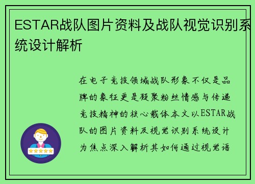 ESTAR战队图片资料及战队视觉识别系统设计解析